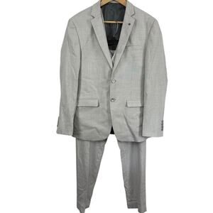 Louis Philippe Mens Gray 3 Piece Stretch Suit Pants Vest Set 2 Button sz 40
